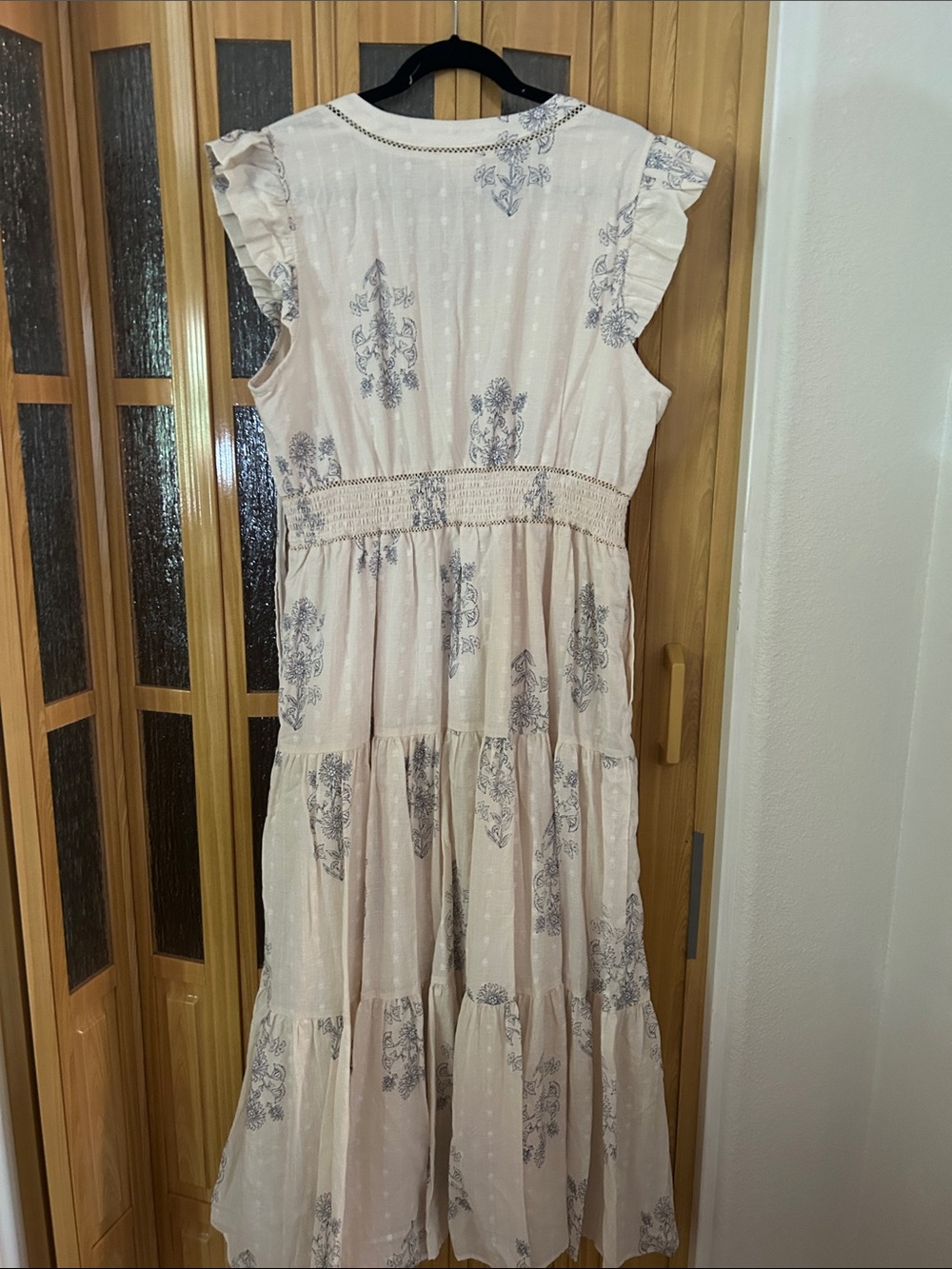 Lucky Brand Cream Maxi Dress with Gray Floral Embroidery - Picture 6 of 7